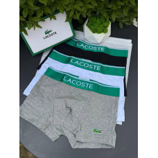 Боксерки чоловічі Lacoste чорні спортивні труси набір з трьох пар труси Лакоста чоловічі чорні труси Лакост
