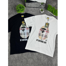 Футболка Bape X Burberry чоловіча чорна футболка Бейп Барбері спортивна чорна чоловіча футболка Бейп літня чорна біла оверсайз