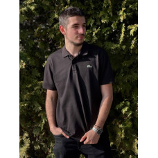 Поло чоловіче Lacoste чорне, бавовняне, з коміром на ґудзиках, класичне, стиль casual, легке, повітропроникне, базове