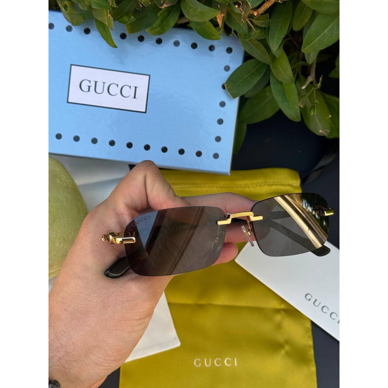 Сонцезахисні окуляри в стилі Gucci чоловічі/унісекс безободкові – преміальна металева оправа золотисто-чорна