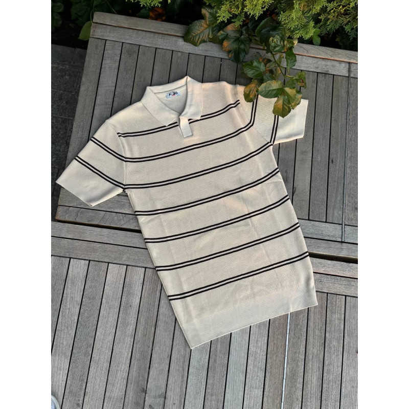 Чоловічі футболки поло в смужку з коміром – трикотажна віскоза, стиль casual / smart casual, приталений крій, м'яка