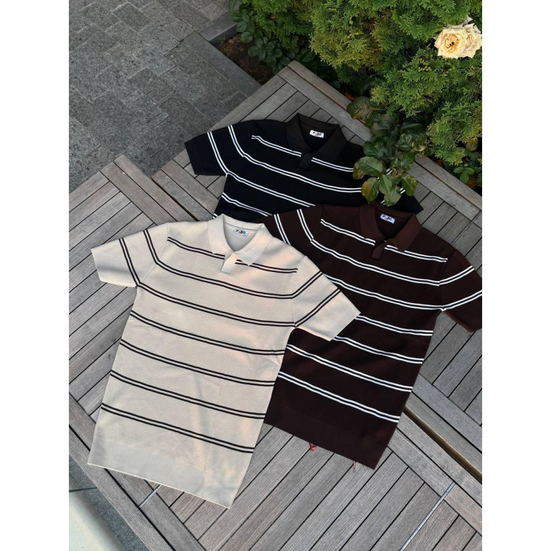 Чоловічі футболки поло в смужку з коміром – трикотажна віскоза, стиль casual / smart casual, приталений крій, м'яка