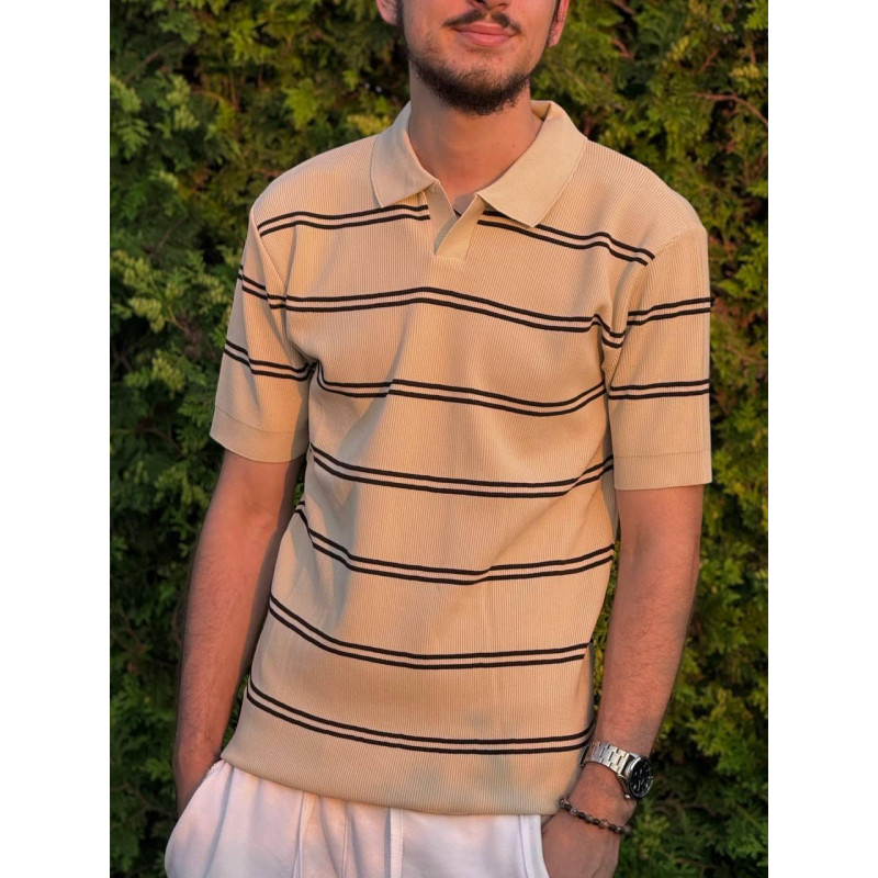Чоловічі футболки поло в смужку з коміром – трикотажна віскоза, стиль casual / smart casual, приталений крій, м'яка