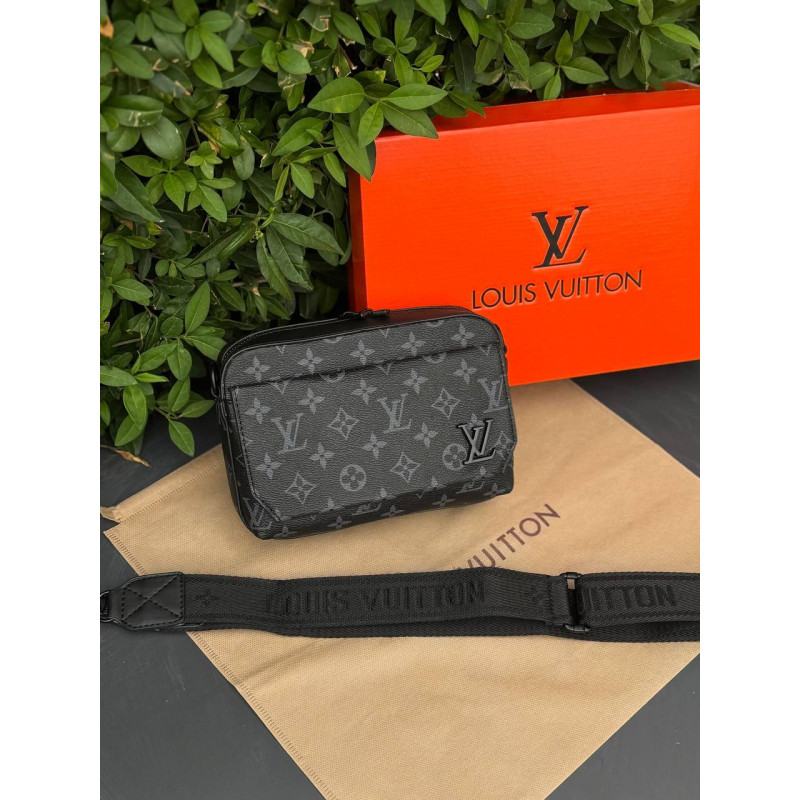 Сумка мужская через плечо Louis Vuitton, компактная кроссбоди 22×16 см, экокожа, 3 отделения