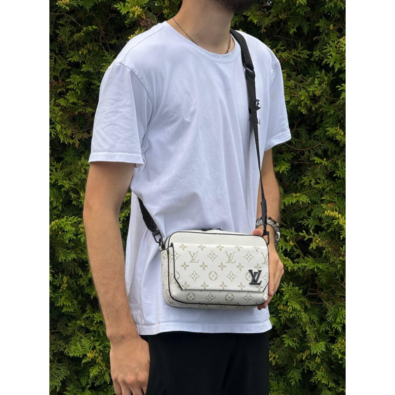 Чоловіча сумка через плече Louis Vuitton, біла барсетка кроссбоді з екошкіри 22×16 см