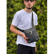 Чоловіча сумка через плече Guess Vezzola Smart, чорна кросбоді з екошкіри 23×19 см, 3 відділення, фірмова