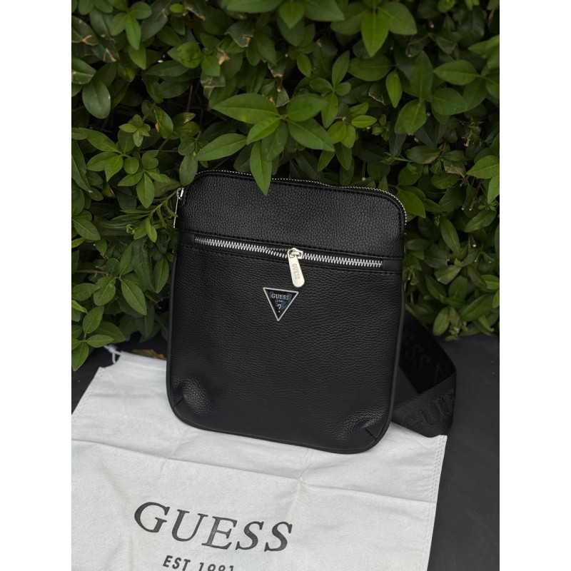 Чоловіча сумка через плече Guess Vezzola Smart, чорна кросбоді з екошкіри 23×19 см, 3 відділення, фірмова