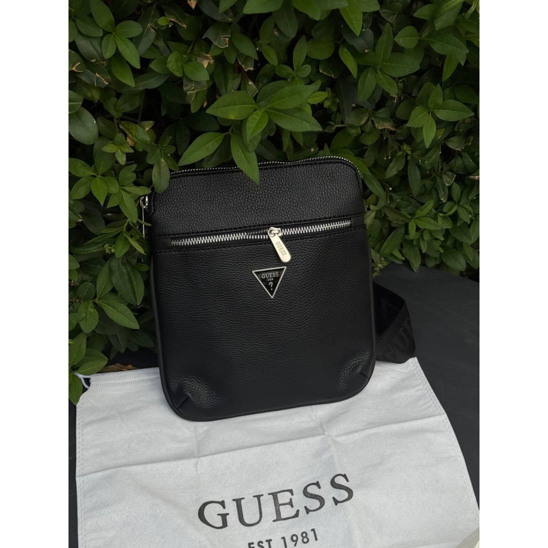 Чоловіча сумка через плече Guess Vezzola Smart, чорна кросбоді з екошкіри 23×19 см, 3 відділення, фірмова