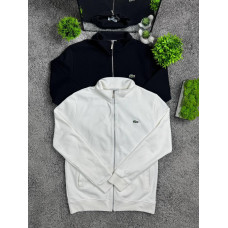 Чоловічий кардиган на блискавці Lacoste (зіпка), бавовняна кофта без капюшона, чорний та білий, розміри S–XL