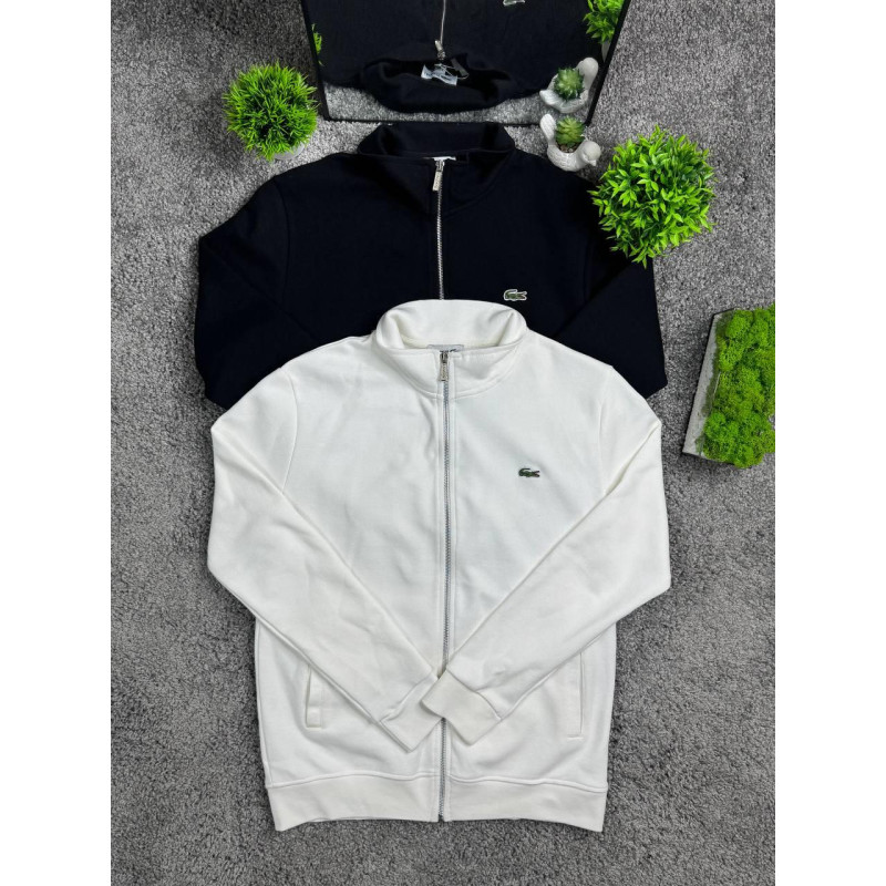 Чоловічий кардиган на блискавці Lacoste (зіпка), бавовняна кофта без капюшона, чорний та білий, розміри S–XL