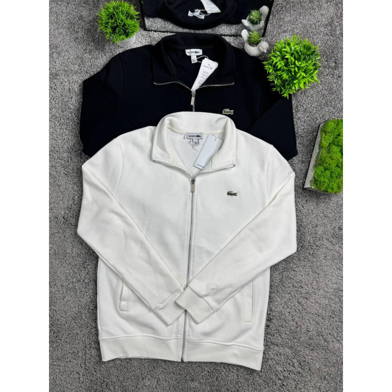 Чоловічий кардиган на блискавці Lacoste (зіпка), бавовняна кофта без капюшона, чорний та білий, розміри S–XL