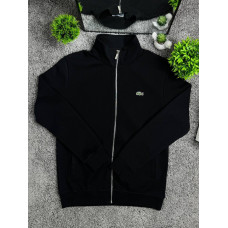 Чоловічий кардиган Lacoste чорний на блискавці (зипка Лакост), бавовняна кофта без капюшона з вишитим логотипом