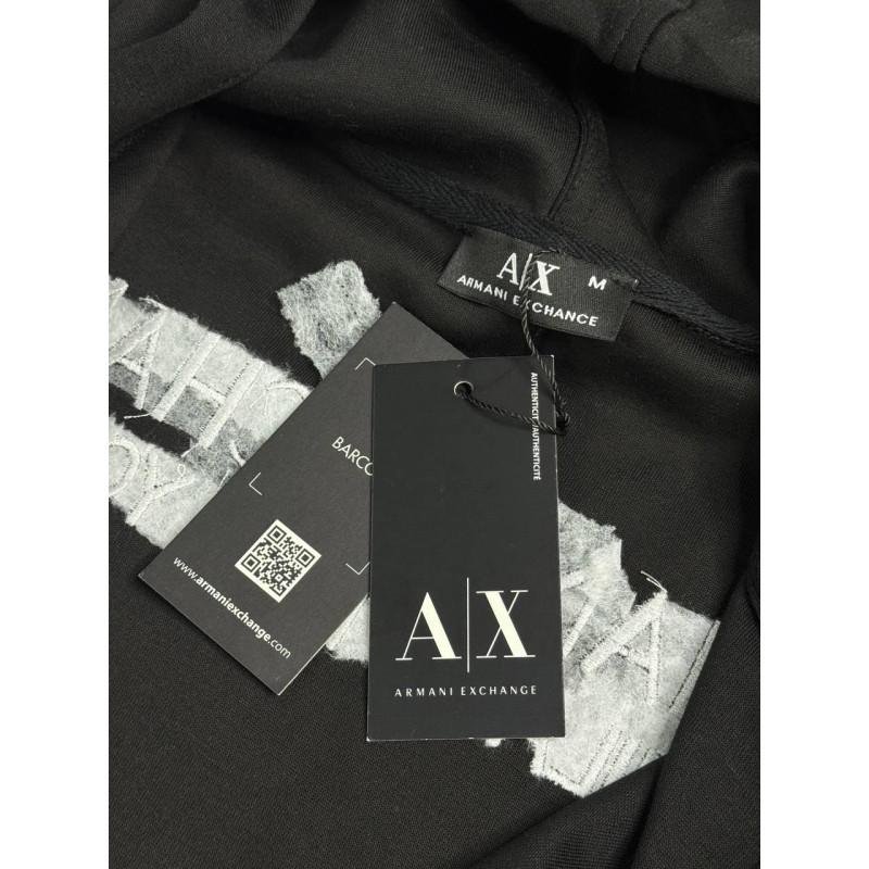 Чоловіче зіп-худі Armani Exchange (Armani A|X) чорне/біле на блискавці, бавовняна кофта з капюшоном