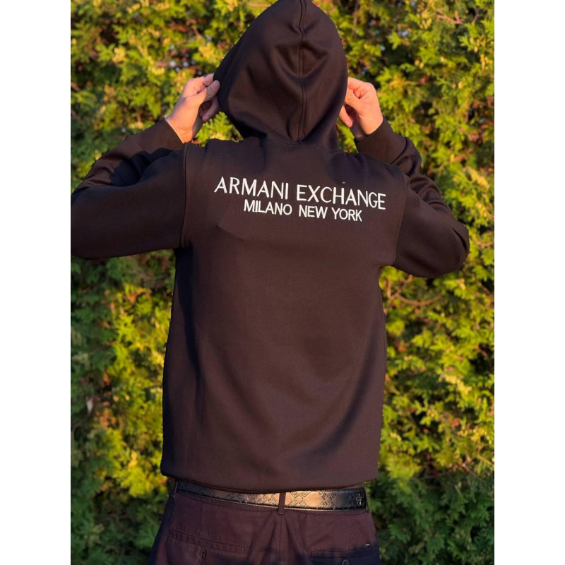 Чоловічий зип-худі Armani Exchange чорне на блискавці з капюшоном, бавовняна кофта A|X