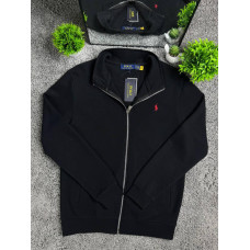 Чоловічий кардиган Polo Ralph Lauren чорний на блискавці без капюшона, бавовняна кофта преміум якості з вишитим логотипом