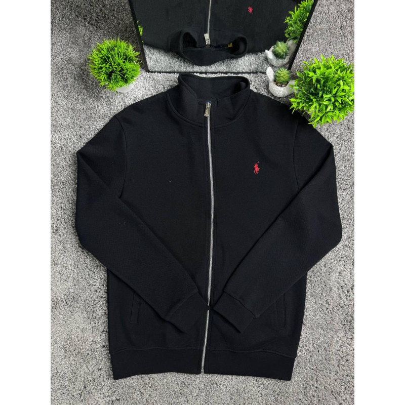 Чоловічий кардиган Polo Ralph Lauren чорний на блискавці без капюшона, бавовняна кофта преміум якості з вишитим логотипом