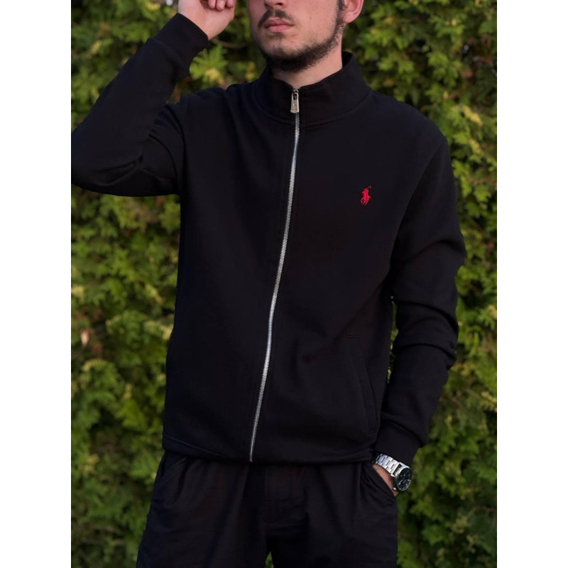 Чоловічий кардиган Polo Ralph Lauren чорний на блискавці без капюшона, бавовняна кофта преміум якості з вишитим логотипом
