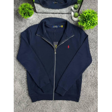 Чоловічий кардиган Polo Ralph Lauren темно-синій на блискавці без капюшона, бавовняна кофта преміум якості з вишитим логотипом