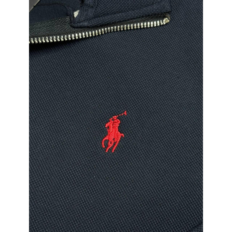 Чоловічий кардиган Polo Ralph Lauren темно-синій на блискавці без капюшона, бавовняна кофта преміум якості з вишитим логотипом