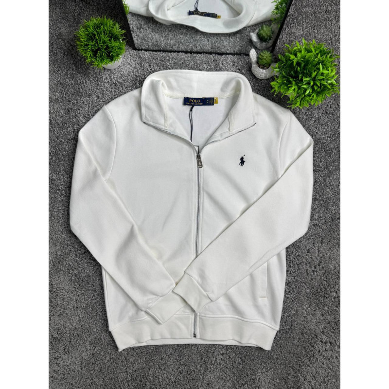 Чоловіча біла сіпка Polo Ralph Lauren на блискавці без капюшона, білий кардиган Поло Ральф Лорен, бавовняна кофта RL