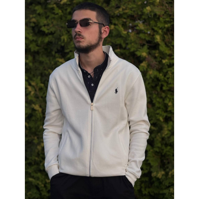 Чоловіча біла сіпка Polo Ralph Lauren на блискавці без капюшона, білий кардиган Поло Ральф Лорен, бавовняна кофта RL