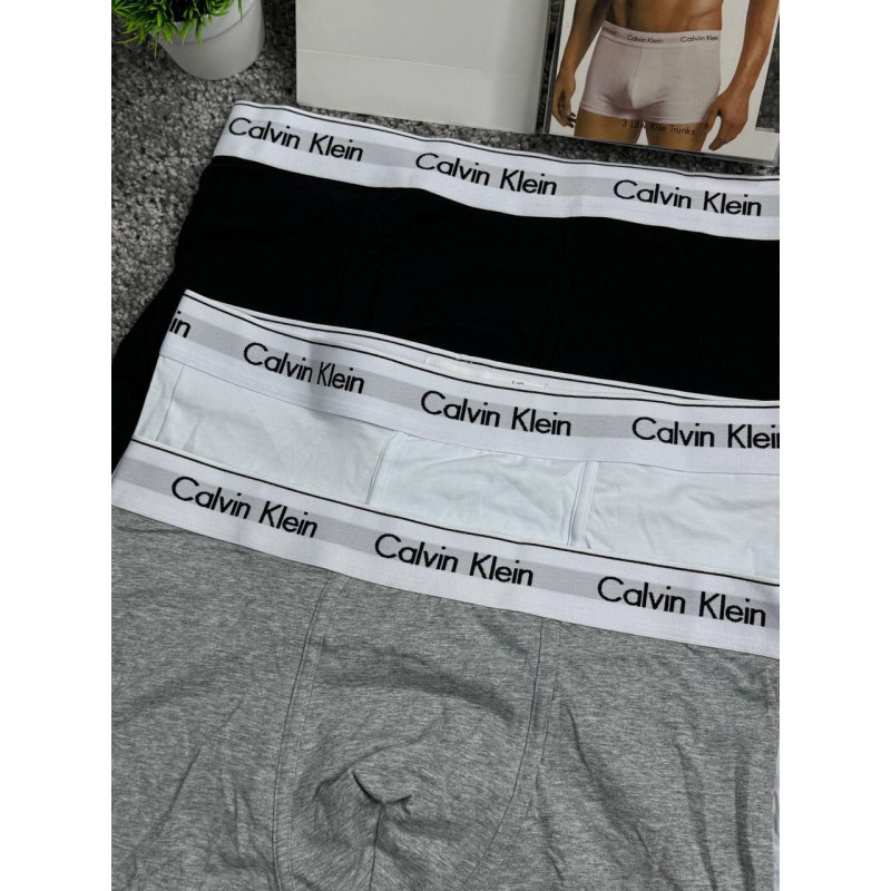 Чоловічі боксери Calvin Klein набір 3 пари, бавовняні труси CK чорні білі сірі, брендові боксери Кельвін Кляйн