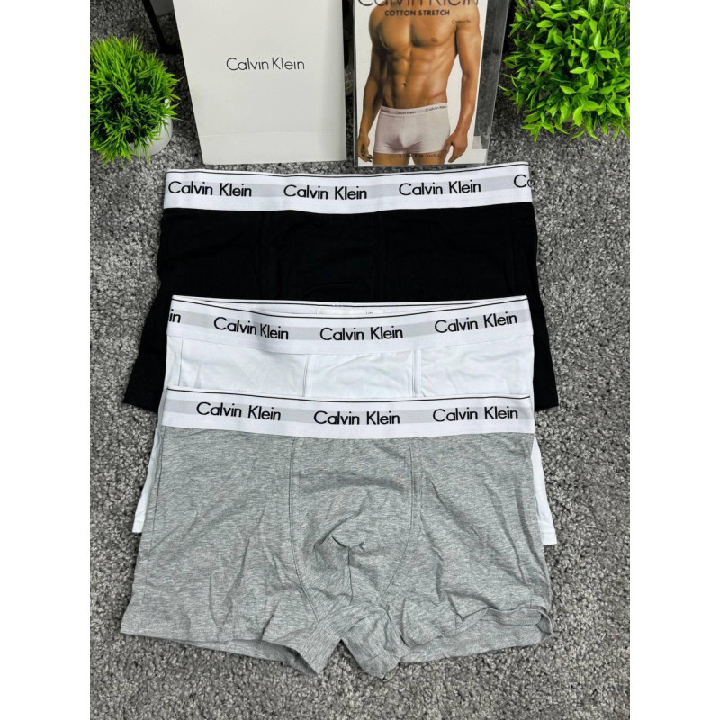 Чоловічі боксери Calvin Klein набір 3 пари, бавовняні труси CK чорні білі сірі, брендові боксери Кельвін Кляйн