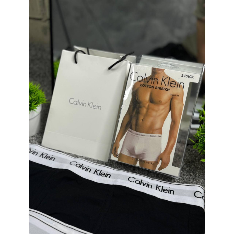 Чоловічі боксери Calvin Klein набір 3 пари, бавовняні труси CK чорні білі сірі, брендові боксери Кельвін Кляйн