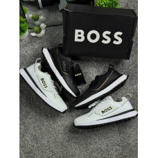 Чоловічі кросівки Hugo Boss чорні та білі, стильні спортивні кросівки Хуго Босс із текстилю з піновою підошвою