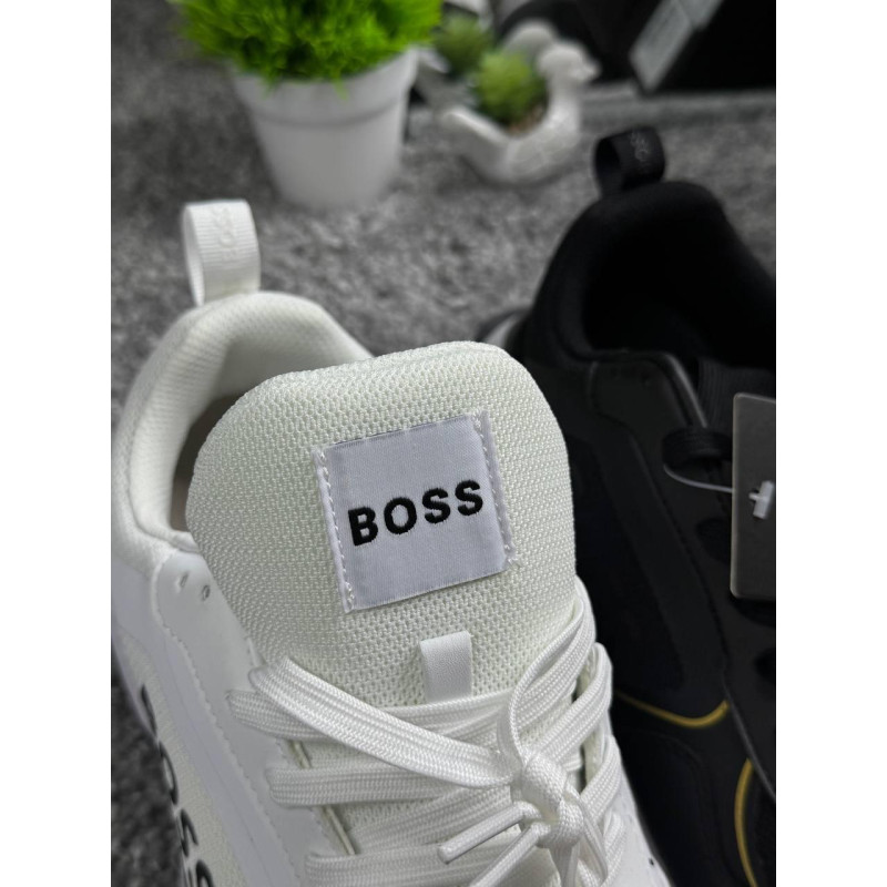 Чоловічі кросівки Hugo Boss чорні та білі, стильні спортивні кросівки Хуго Босс із текстилю з піновою підошвою