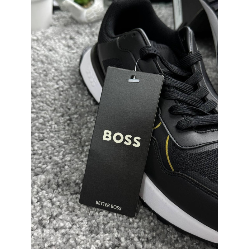 Чоловічі кросівки Hugo Boss чорні та білі, стильні спортивні кросівки Хуго Босс із текстилю з піновою підошвою