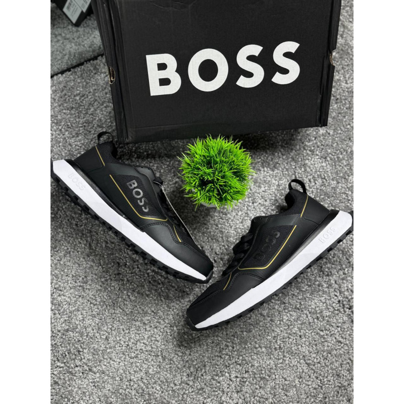 Чоловічі кросівки Hugo Boss чорні, стильні спортивні кросівки Хуго Босс із текстилю з легкою піновою підошвою