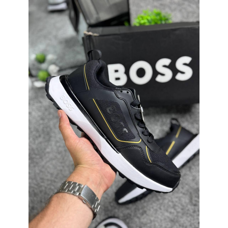 Чоловічі кросівки Hugo Boss чорні, стильні спортивні кросівки Хуго Босс із текстилю з легкою піновою підошвою