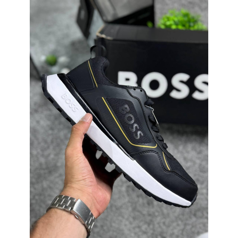 Чоловічі кросівки Hugo Boss чорні, стильні спортивні кросівки Хуго Босс із текстилю з легкою піновою підошвою