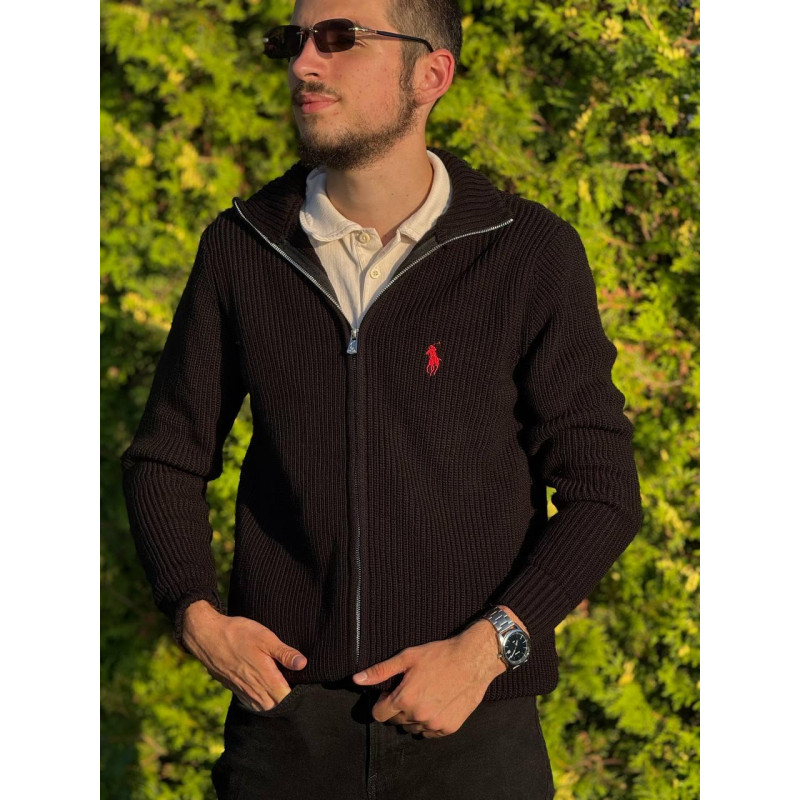 Чоловічий кардиган Polo Ralph Lauren чорний на блискавці, в'язана кофта Поло Ральф Лорен з бавовни, стильна сіпка