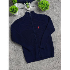 Чоловічий кардиган Polo Ralph Lauren темно-синій на блискавці, в'язана кофта Поло Ральф Лорен з бавовни, стильна сіпка