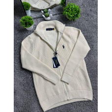 В'язаний чоловічий кардиган Polo Ralph Lauren бежевого кольору на блискавці, кофта Поло Ральф Лоурен без капюшона