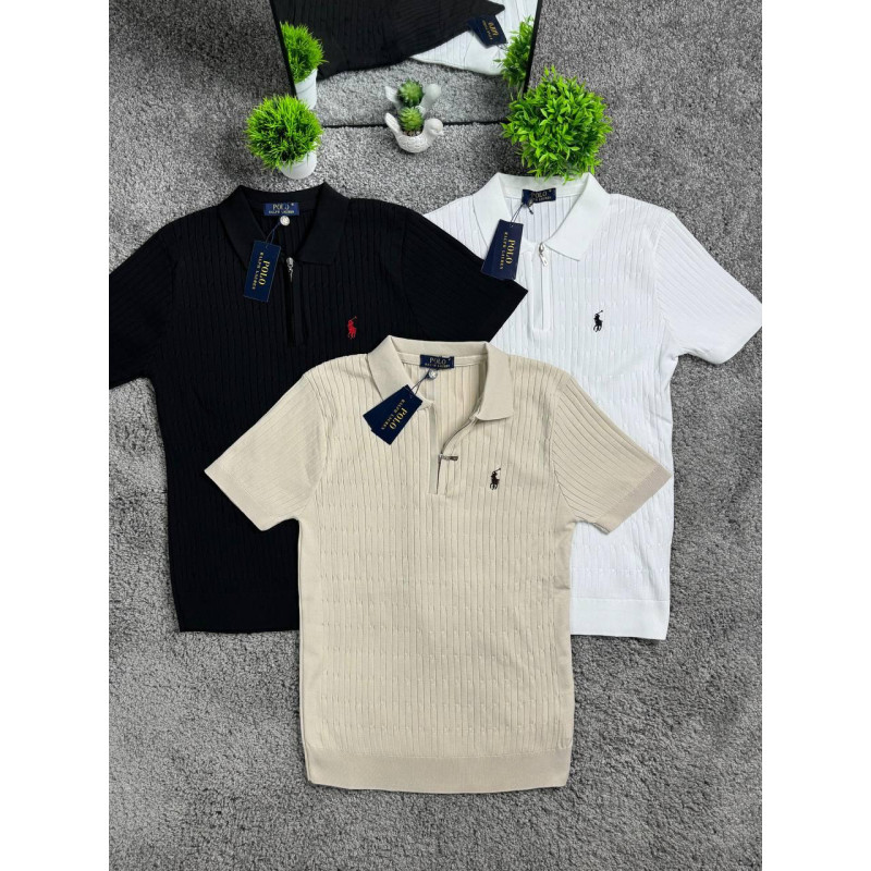 Чоловічі трикотажні футболки поло Polo Ralph Lauren на блискавці, поло Поло Ральф Лоурен з віскози (чорний, білий, бежевий)