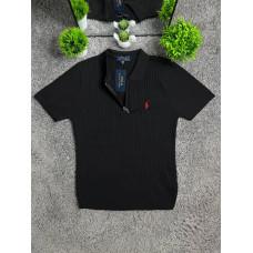 Чорна трикотажна футболка поло Polo Ralph Lauren чоловіча на блискавці, брендове поло Поло Ральф Лоурен з логотипом