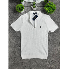 Біла трикотажна футболка Polo Ralph Lauren чоловіча на блискавці, брендове поло Поло Ральф Лоурен з логотипом