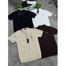 Чоловічі трикотажні футболки поло Polo Ralph Lauren в смужку на блискавці (чорний, білий, бежевий, коричневий), поло з віскози