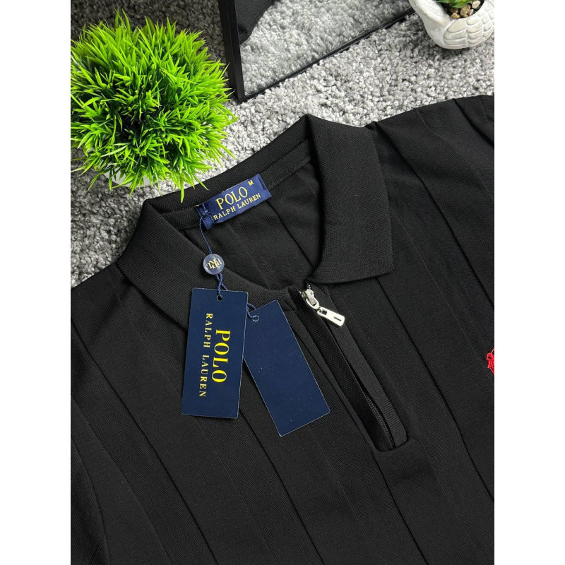 Чоловічі трикотажні футболки поло Polo Ralph Lauren білого кольору в смужку на блискавці, поло Поло Ральф Лоурен з віскози