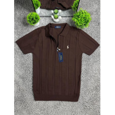 Чоловічі трикотажні футболки поло Polo Ralph Lauren коричневого кольору в смужку на блискавці, поло Поло Ральф Лоурен з віскози