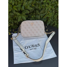 Сумка Guess жіноча бежева через плече 23×15 см, стильна кроссбоді Гесс з екошкіри, маленька повсякденна сумочка
