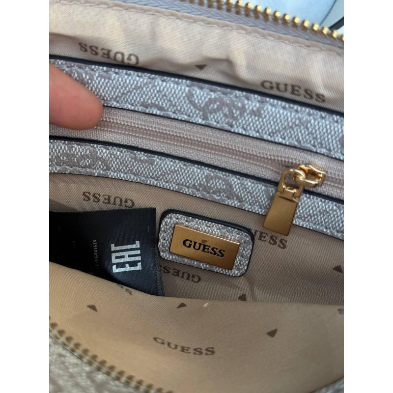 Сумка Guess жіноча бежева через плече 23×15 см, стильна кроссбоді Гесс з екошкіри, маленька повсякденна сумочка