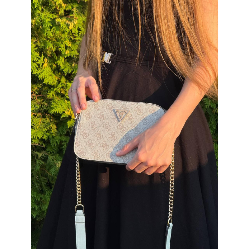 Сумка Guess жіноча бежева через плече 23×15 см, стильна кроссбоді Гесс з екошкіри, маленька повсякденна сумочка