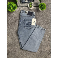 Чоловічі джинси MOM Armani Exchange A|X світлі — прямий крій, стиль boyfriend, щільний денім, джинси з вишивкою, розміри 29–38