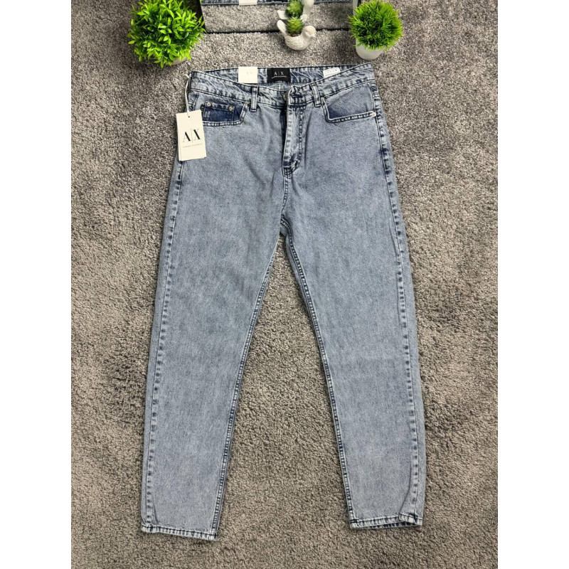 Чоловічі джинси MOM Armani Exchange A|X світлі — прямий крій, стиль boyfriend, щільний денім, джинси з вишивкою, розміри 29–38