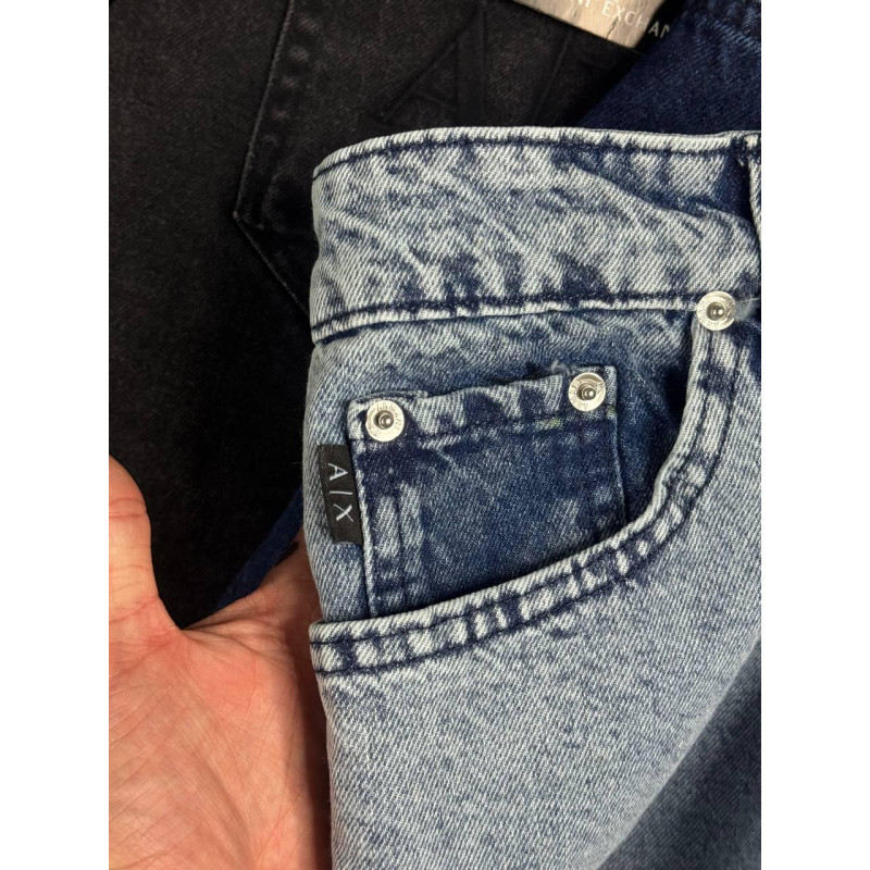 Чоловічі джинси MOM Armani Exchange A|X світлі — прямий крій, стиль boyfriend, щільний денім, джинси з вишивкою, розміри 29–38