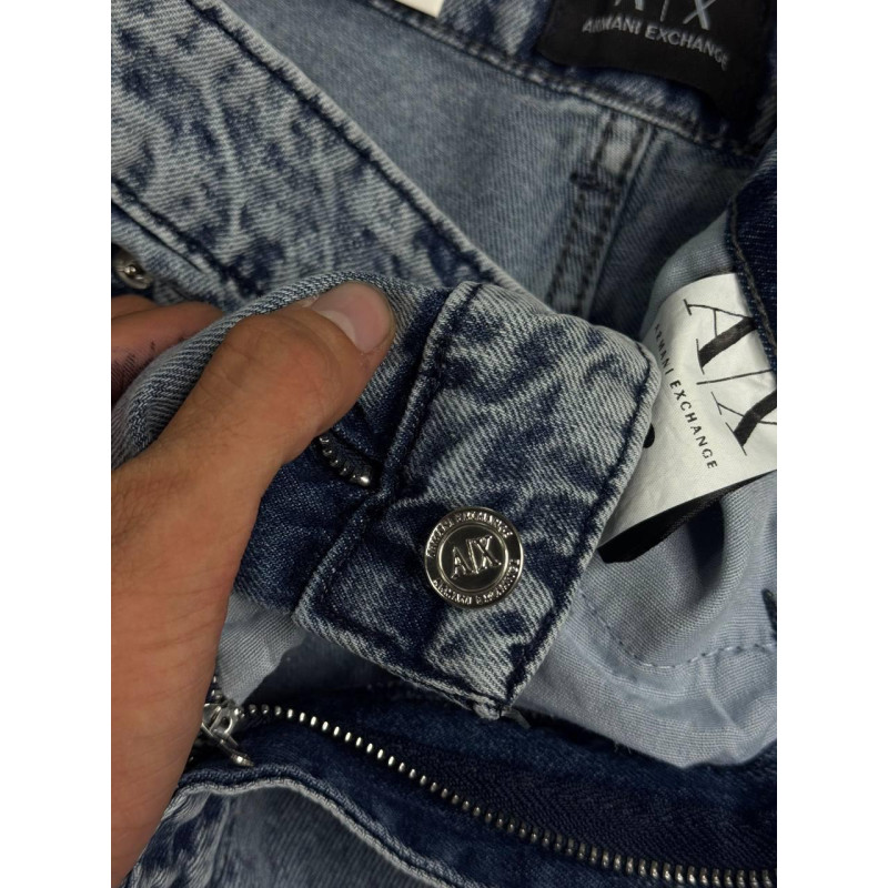 Чоловічі джинси MOM Armani Exchange A|X темно-сині - прямі штани, стильний boyfriend, класичний денім, брендові джинси з вишивкою